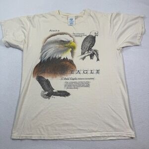 Sherry Shirt‎ Men Large Cream Bald Eagle Alaska Nature Wildlife Graphic Tee